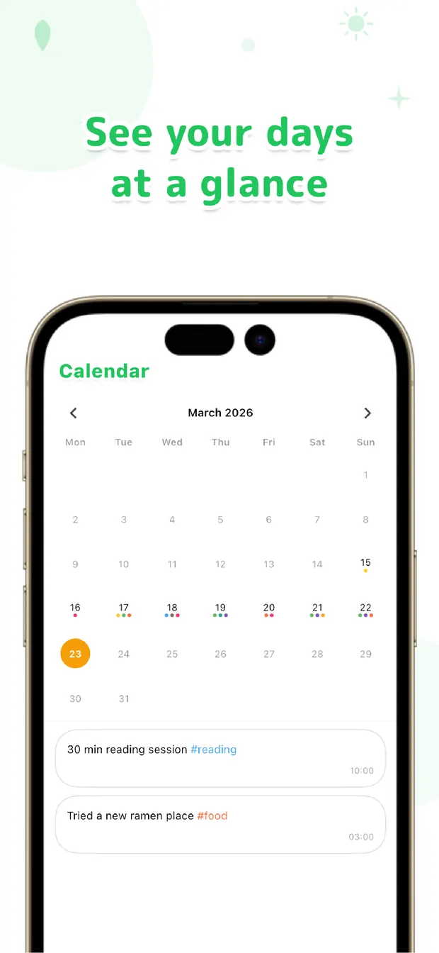 OneTapLog calendar — review your gratitude entries