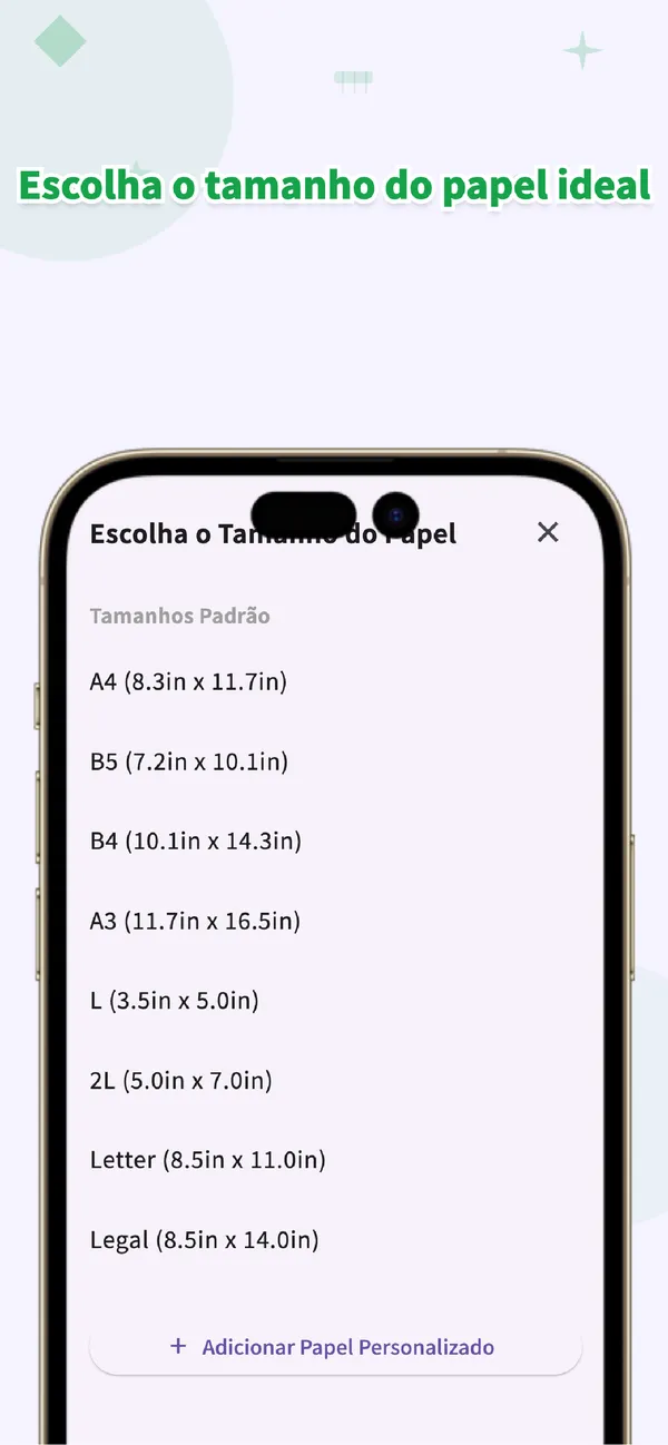 PitaPuri: Escolha o tamanho do papel ideal