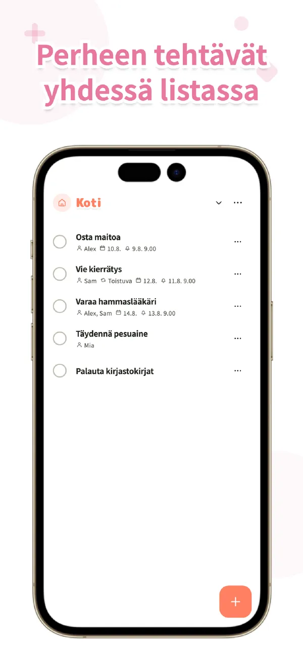 Koto – Perheen tehtävät - Jaa tehtävät ja määräajat (1/4)