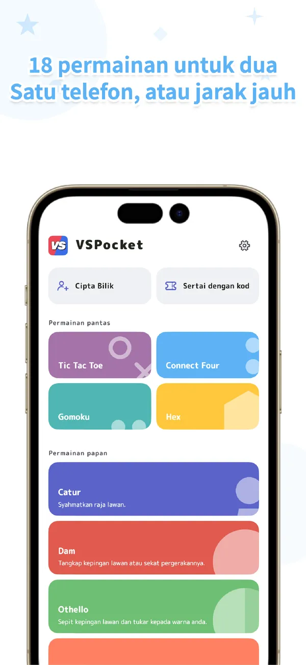 VSPocket: Permainan 2 Pemain - Pass & play, AI atau online (1/4)