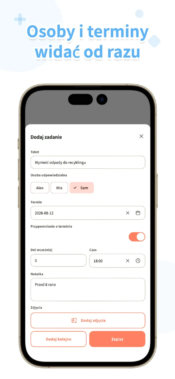 Koto – Zadania rodzinne - Przydzielaj zadania i terminy (2/4)