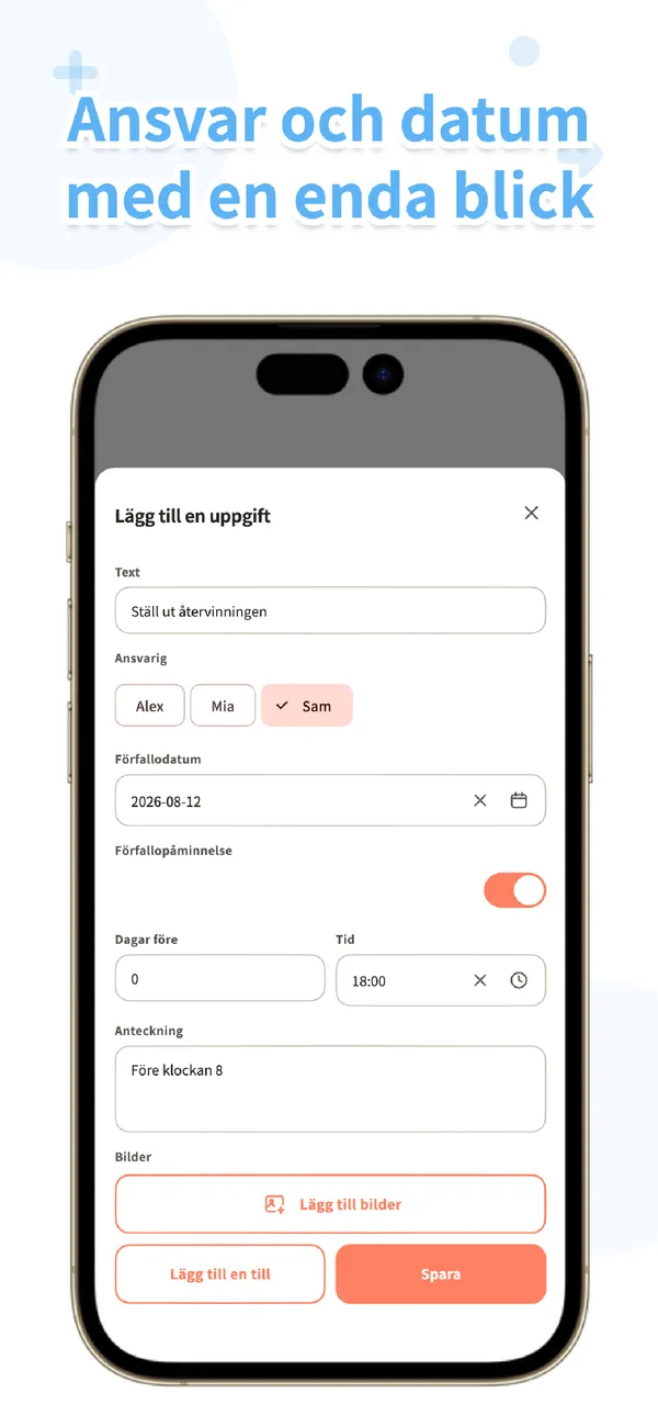 Koto – Familjens uppgifter - Fördela sysslor och datum (2/4)