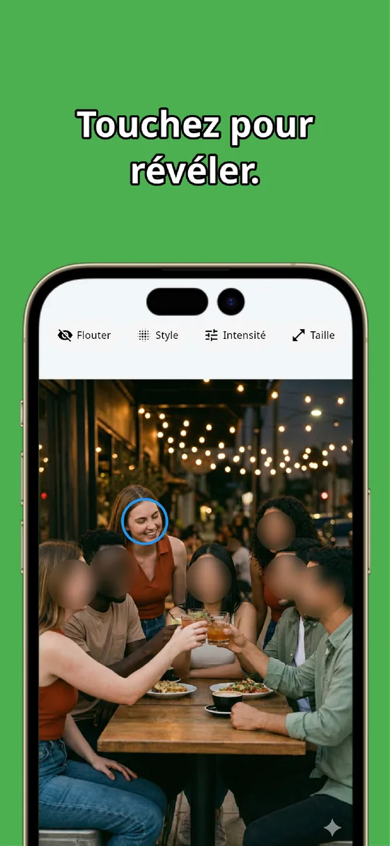 Écran de MozFace où l'on révèle d'une touche seulement les visages à montrer