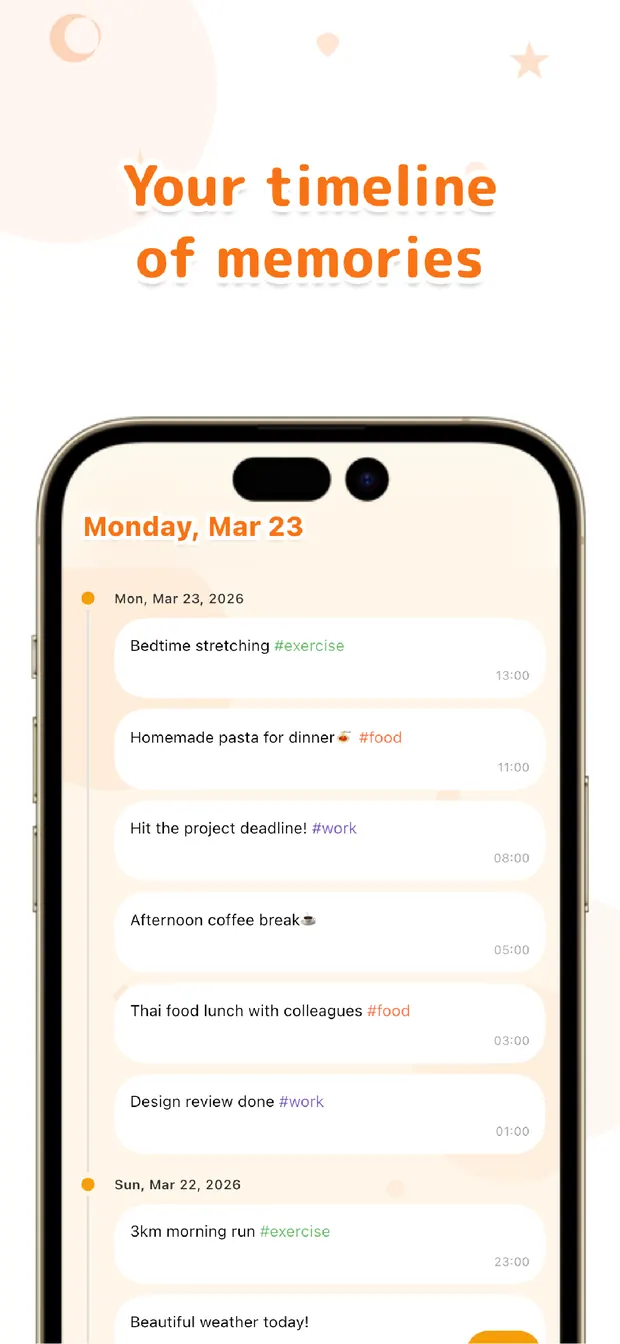 OneTapLog timeline screen