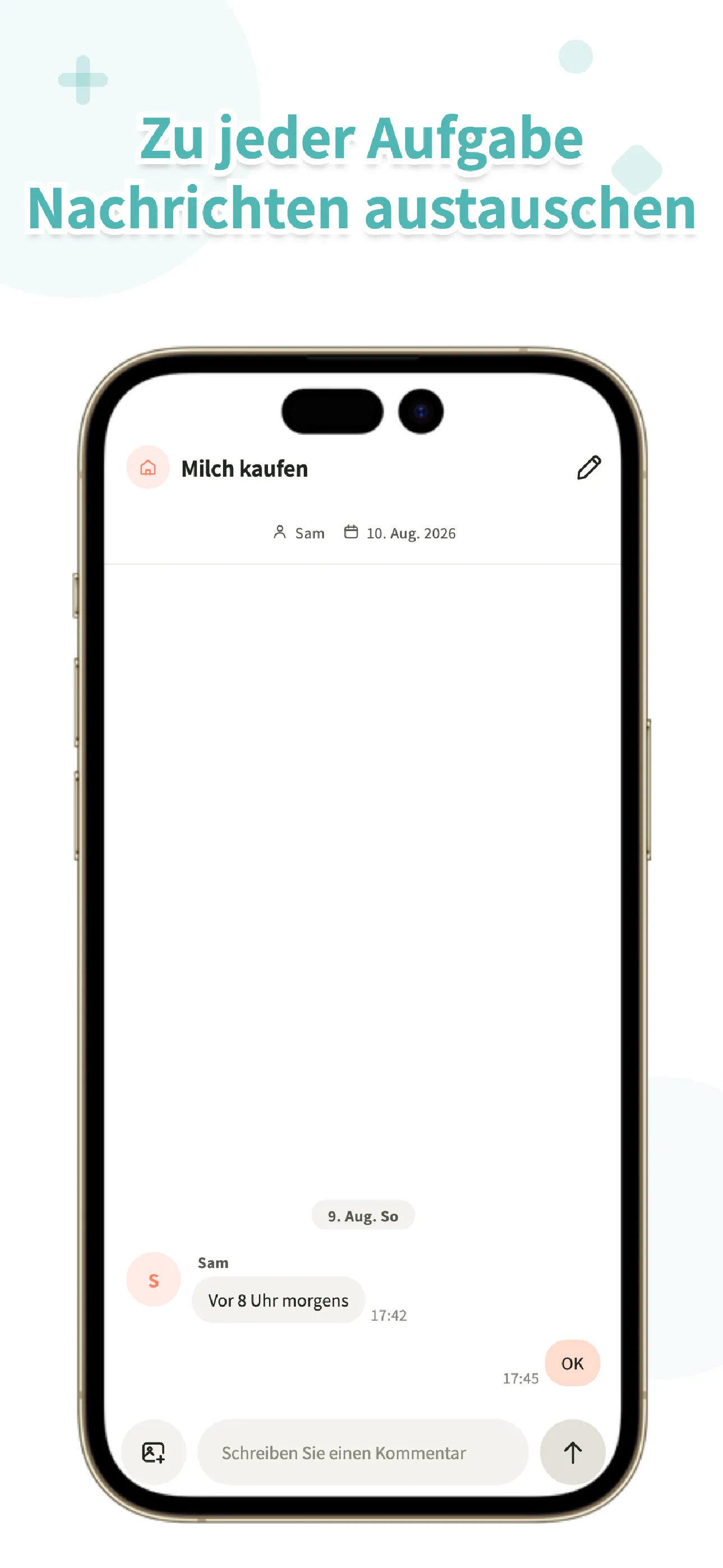 Koto-Kommentaransicht mit Nachrichten zu einer Aufgabe