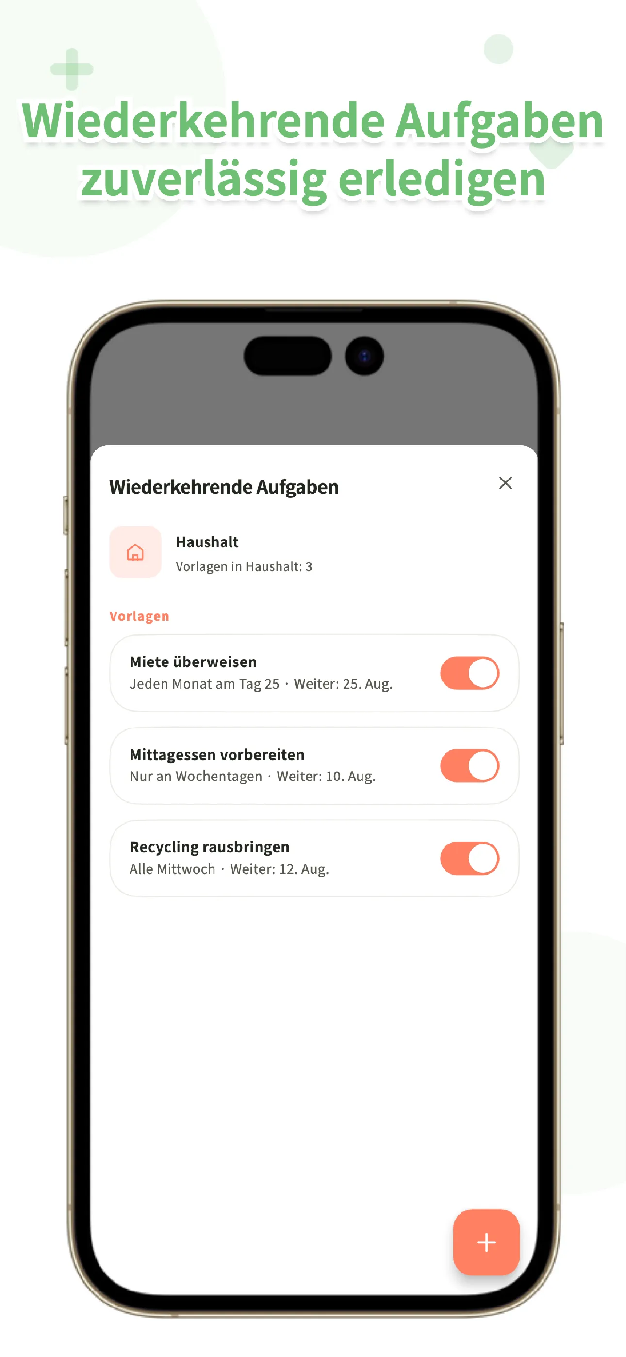 Koto-Ansicht für wiederkehrende Aufgaben mit einer wöchentlichen Aufgabe
