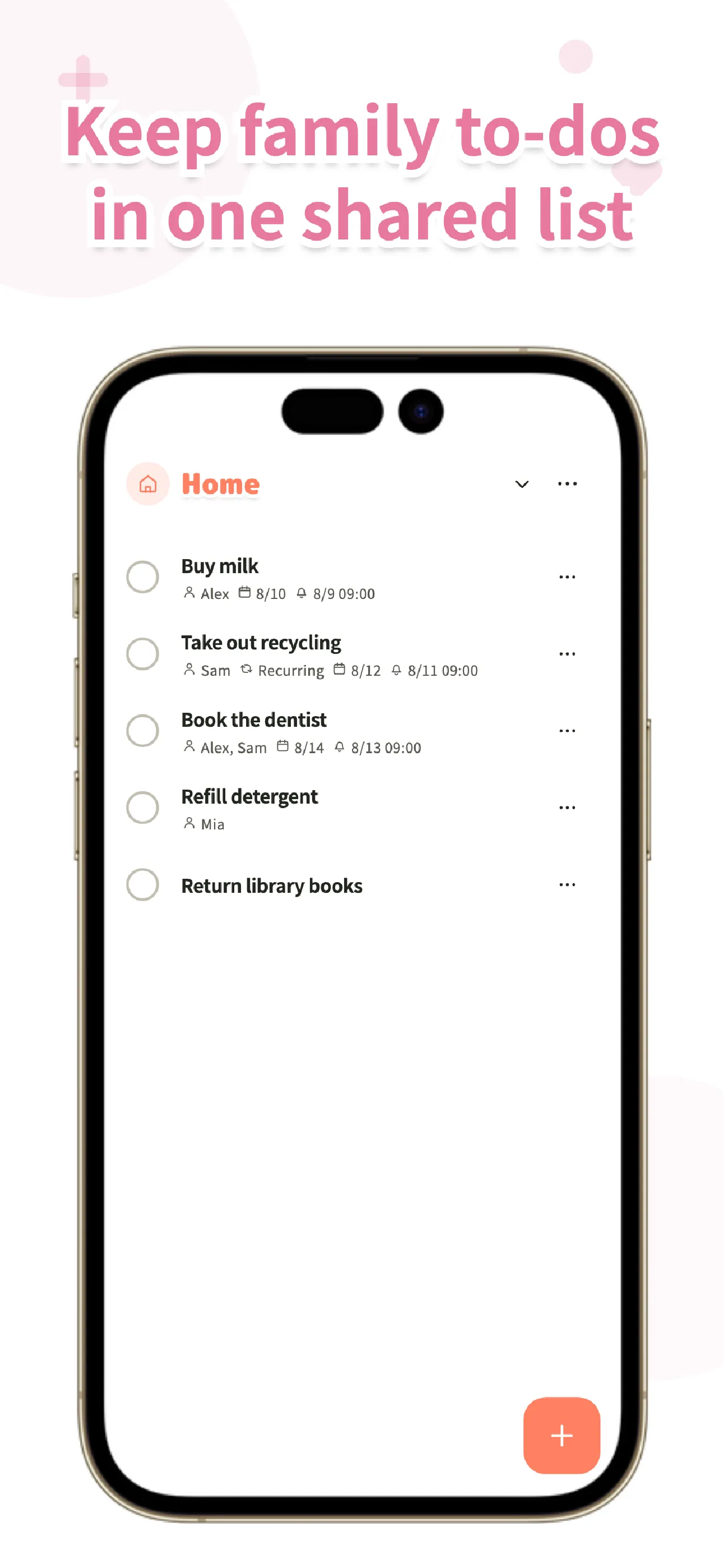 Koto home screen showing a shared grocery list with items checked off