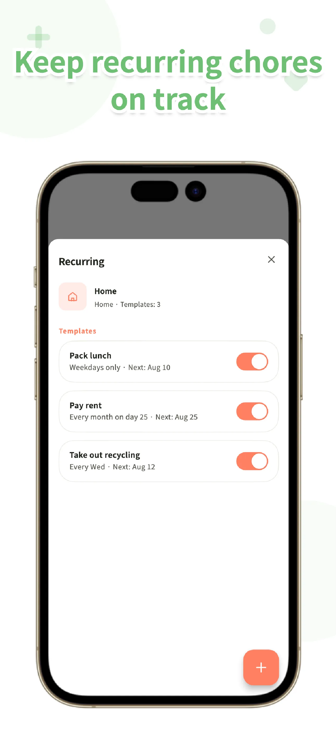 Koto recurring task screen with a weekly chore