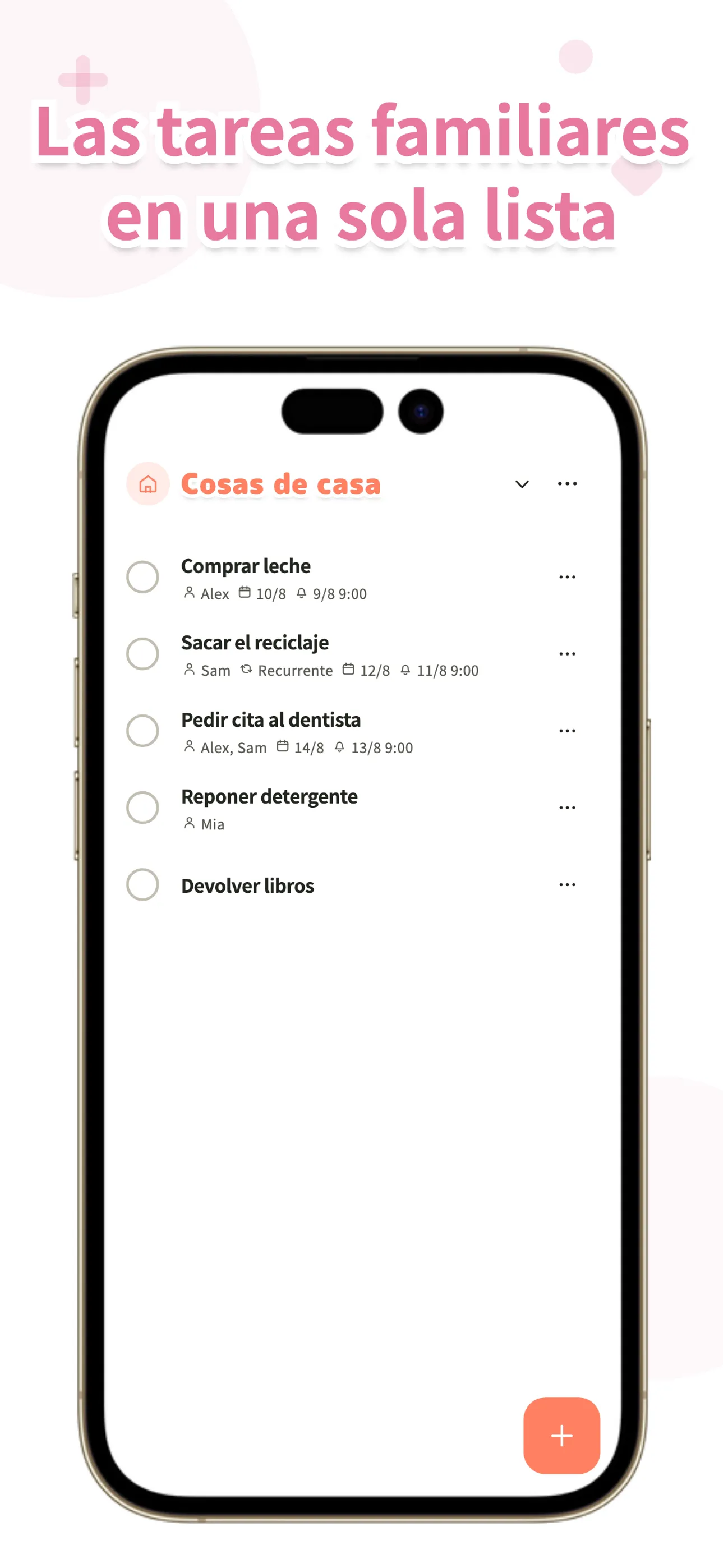 Pantalla de lista de Koto con una lista de tareas familiar compartida