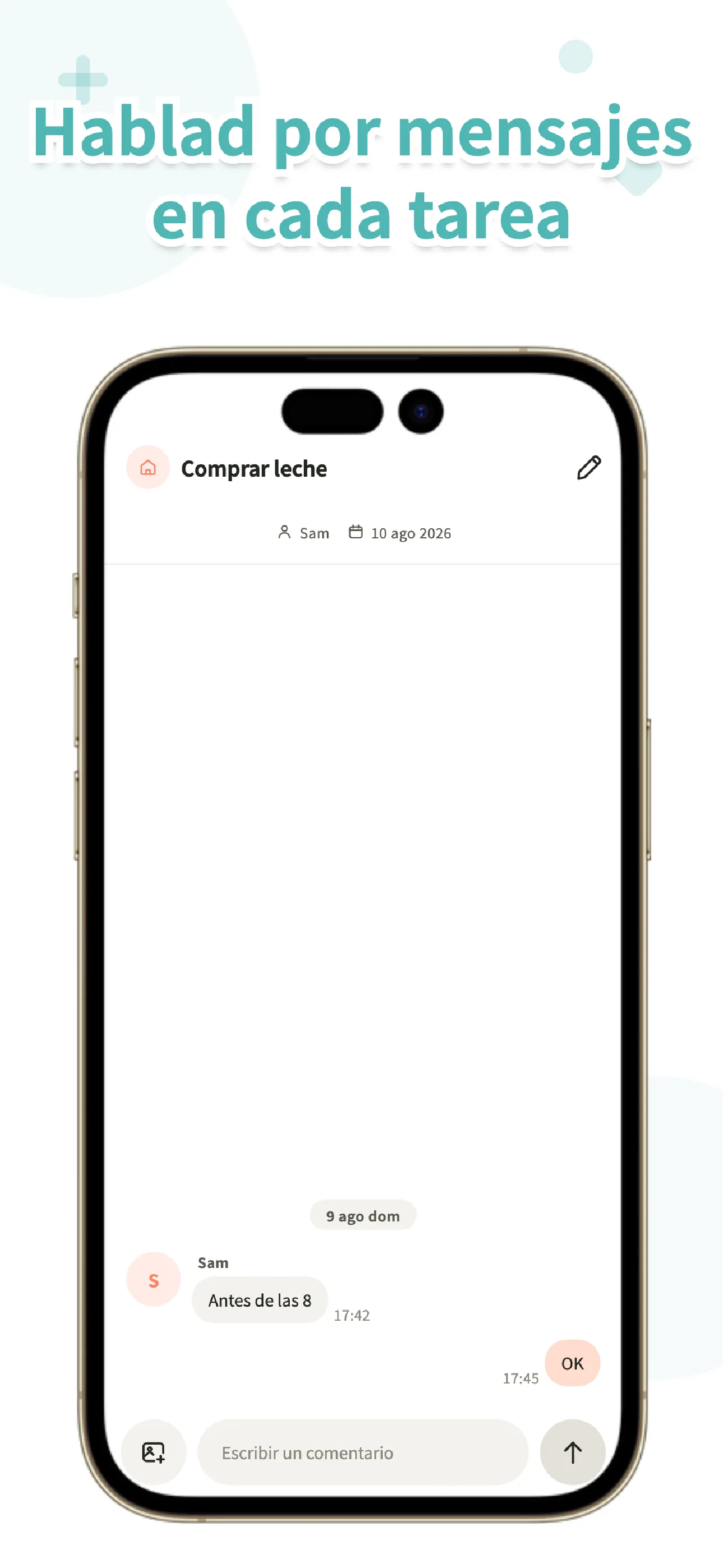 Pantalla de comentarios de Koto con mensajes en una tarea