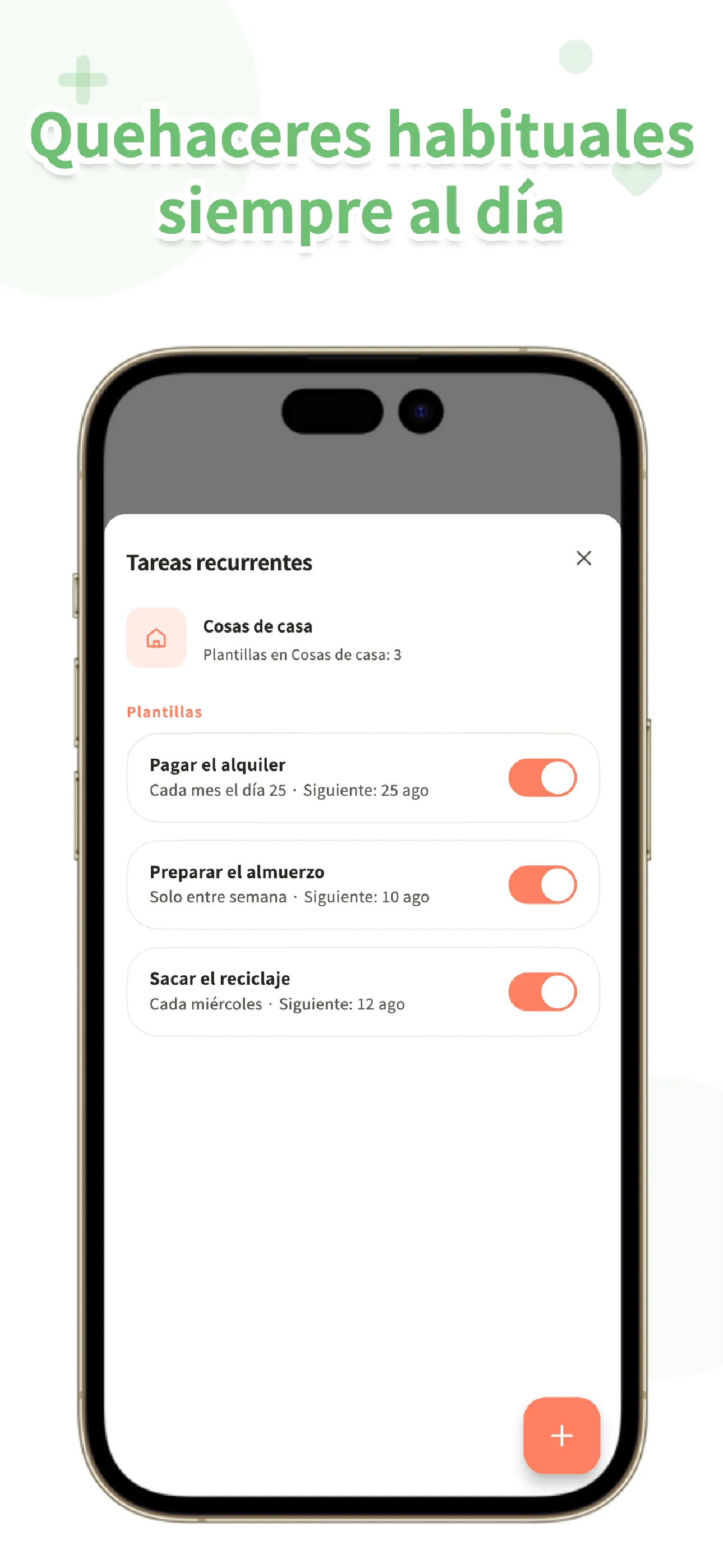 Pantalla de tareas recurrentes de Koto con una tarea semanal