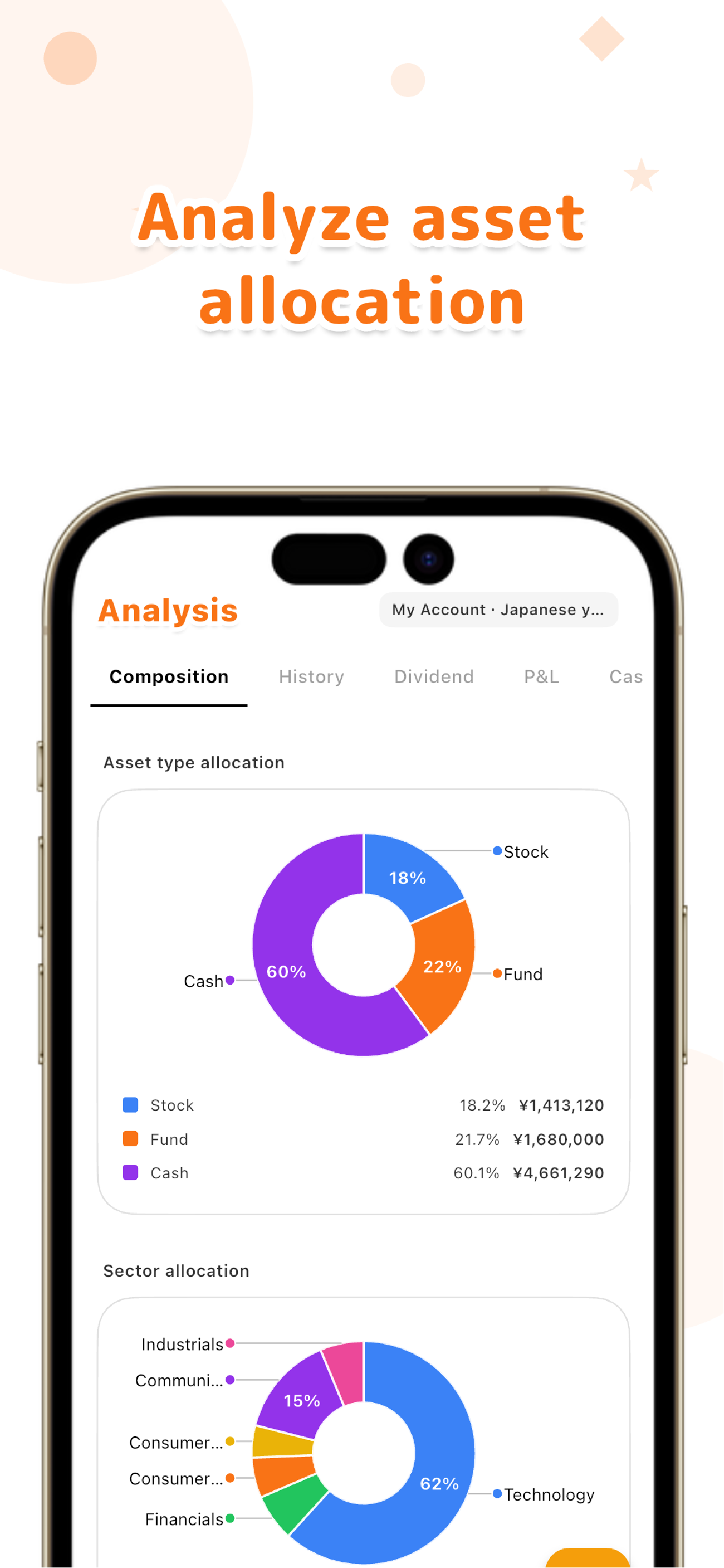 LiteFolio allocation screen with portfolio composition charts