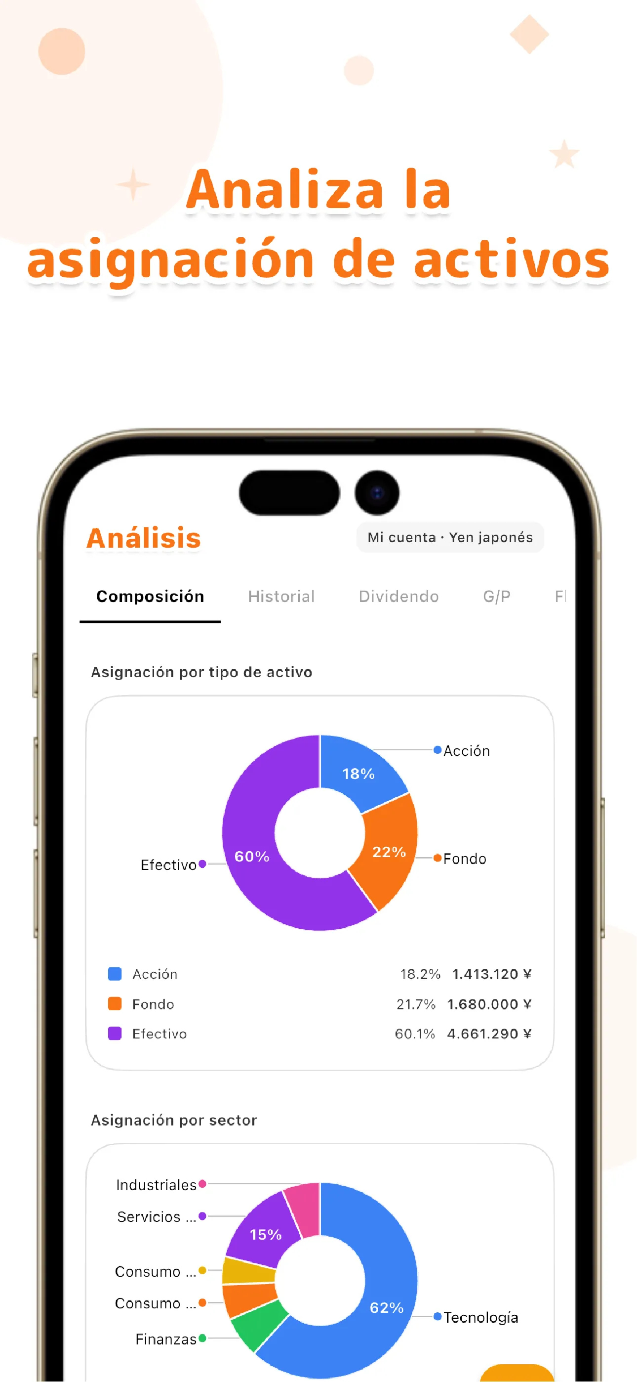 Gráfico de distribución del patrimonio en LiteFolio combinando varias cuentas de broker