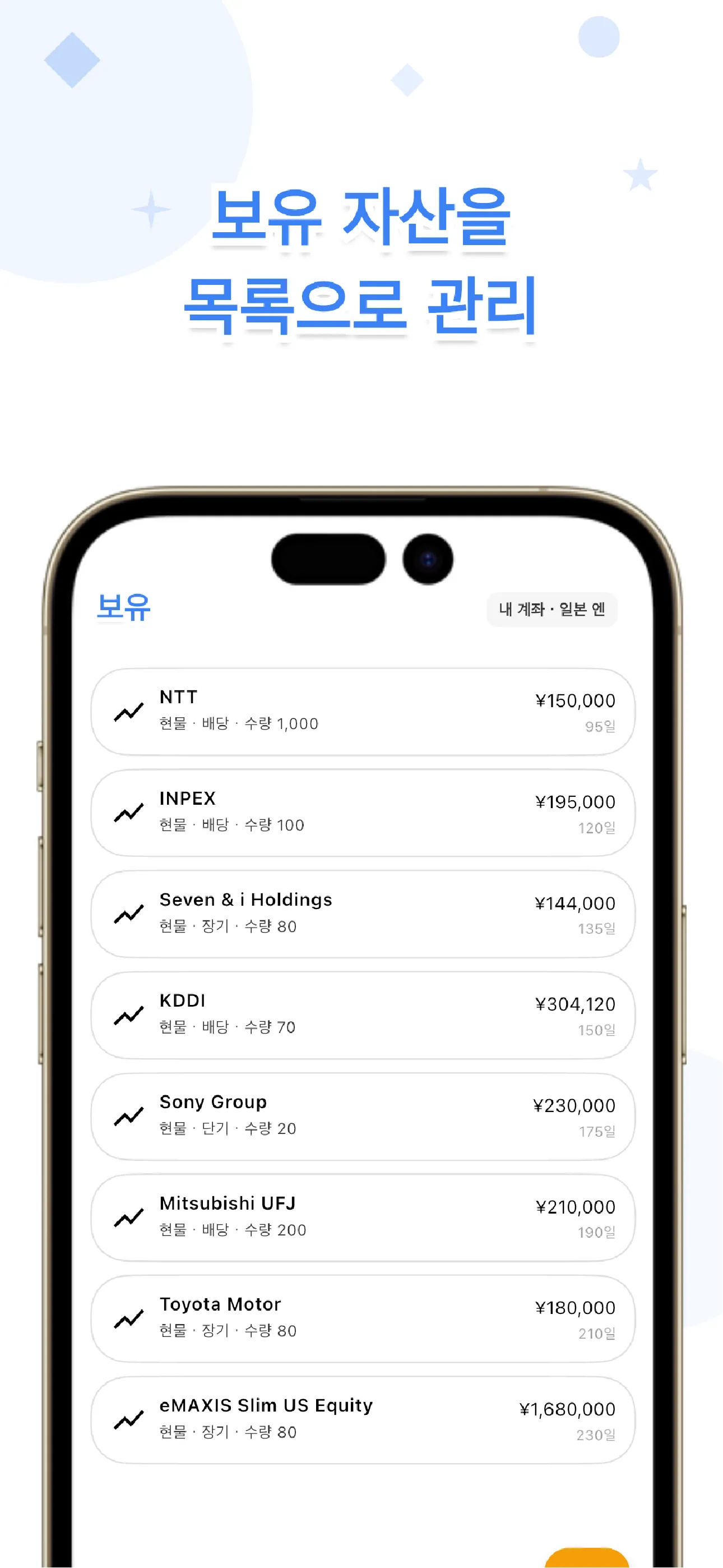 LiteFolio 보유 종목 화면. 기록만 하면 평균 매수 단가와 수량이 자동 계산됨