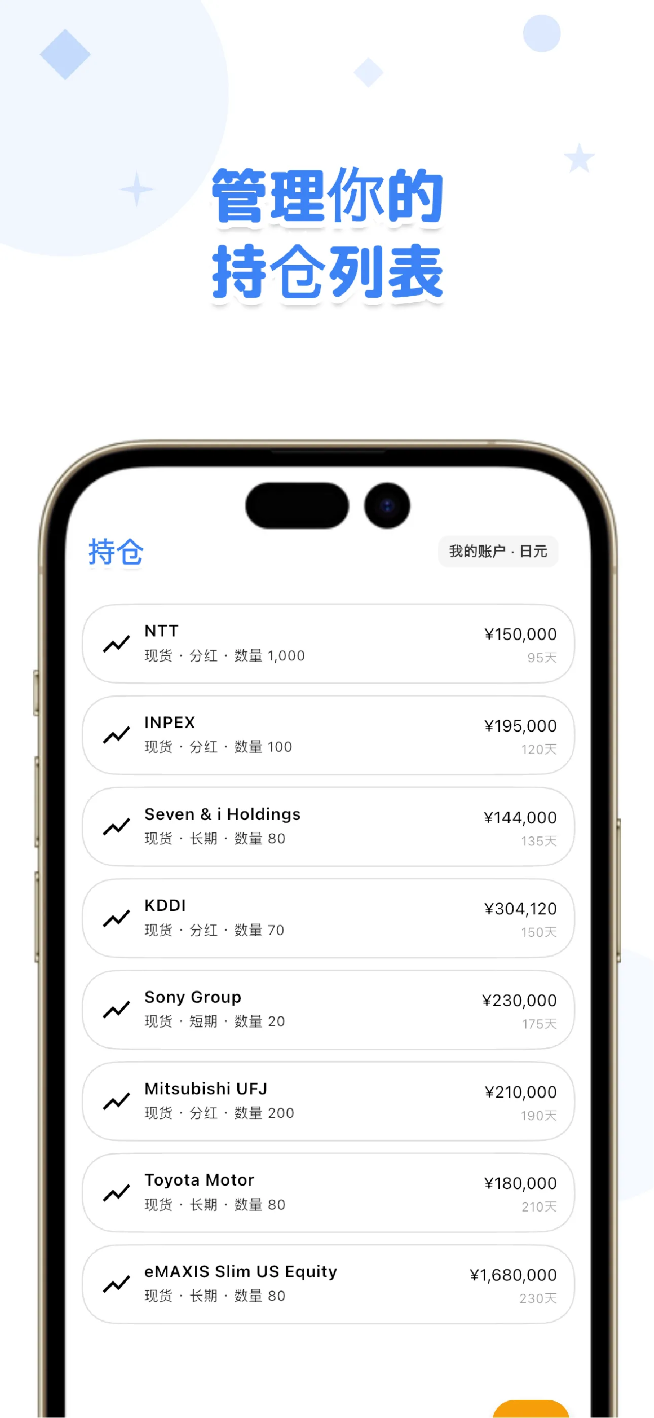 LiteFolio 持仓页面，显示数量与平均买入成本