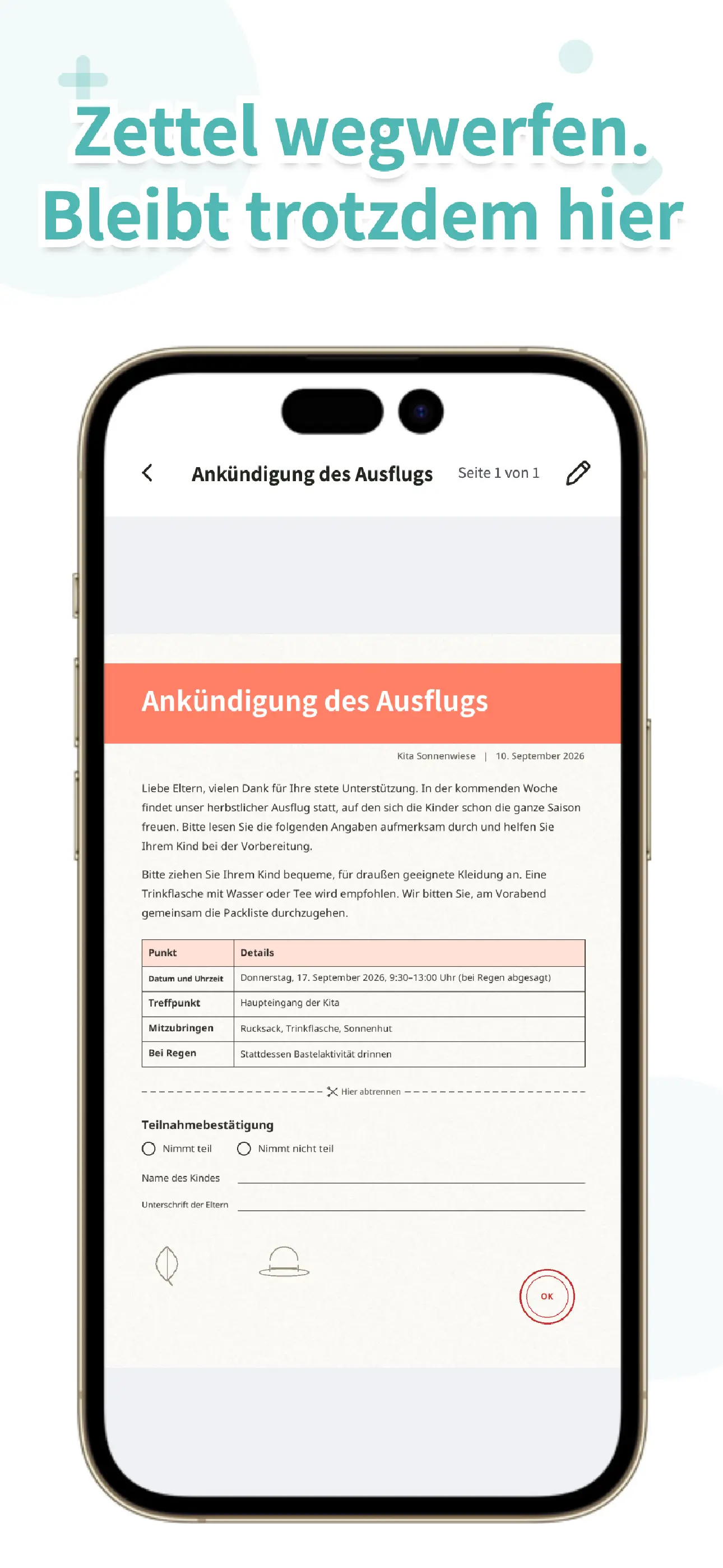 OurPost-Papierkorb-Bildschirm zum Wiederherstellen eines gelöschten Zettels