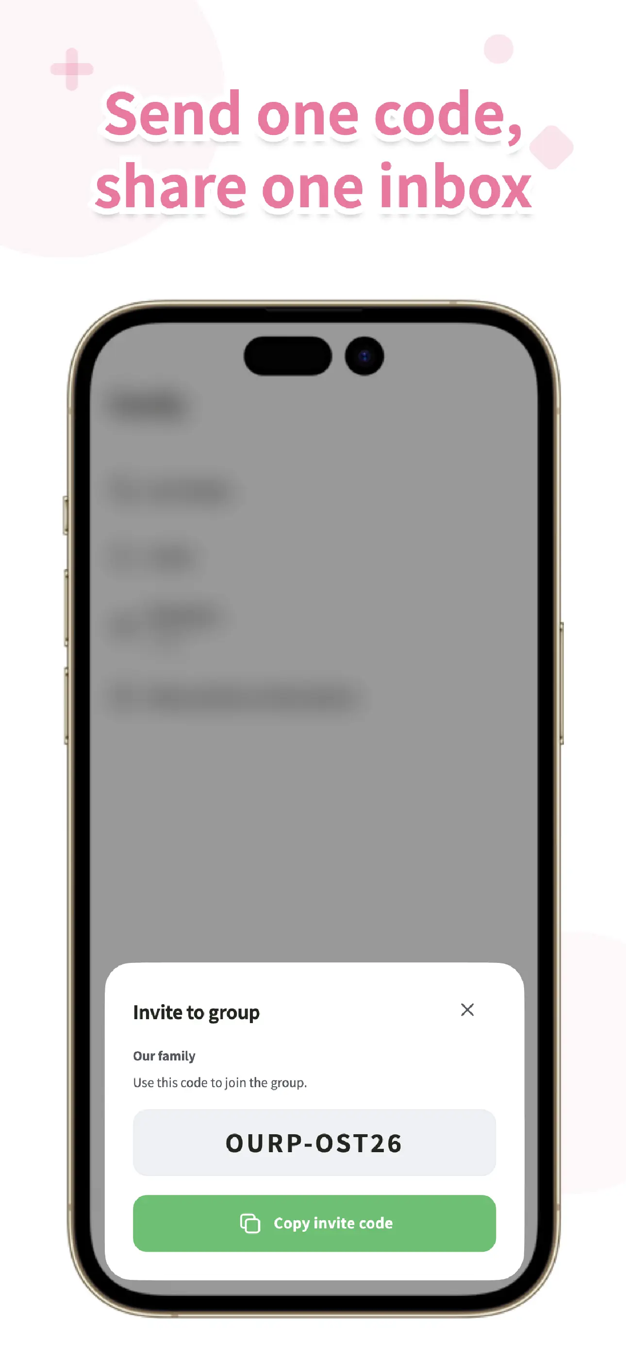 OurPost invite screen sharing with family via a code