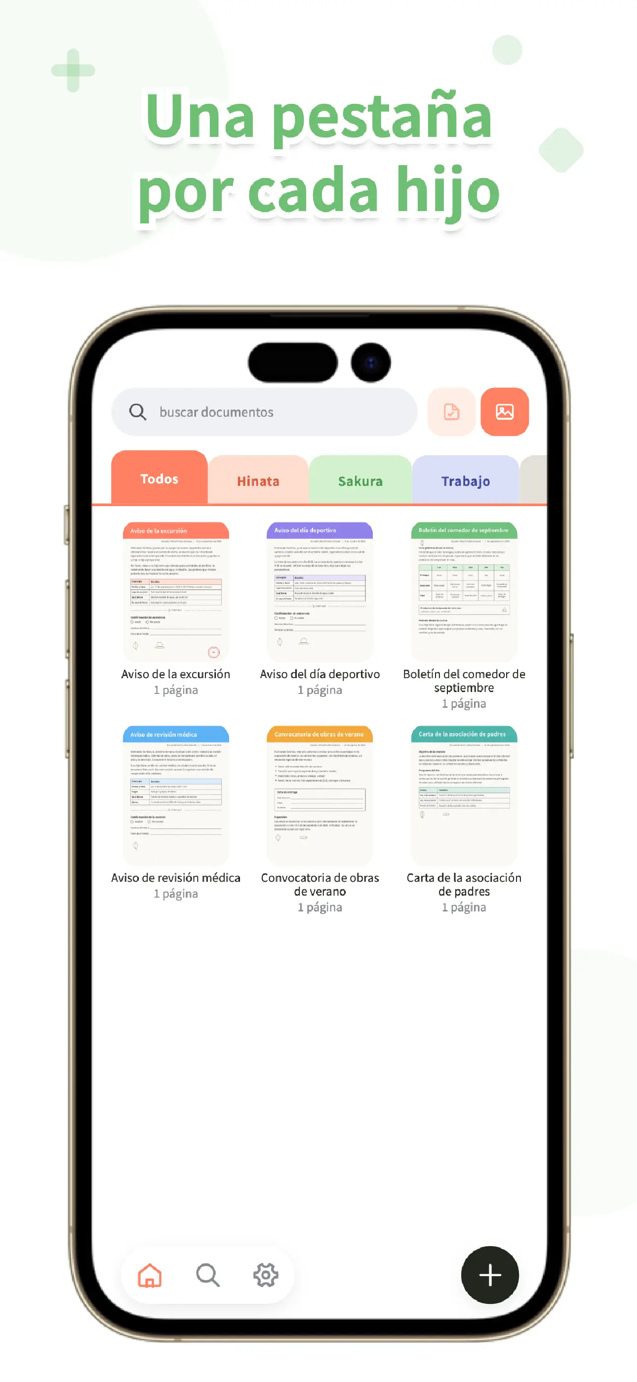 Pantalla de listas de OurPost organizando circulares por hijo