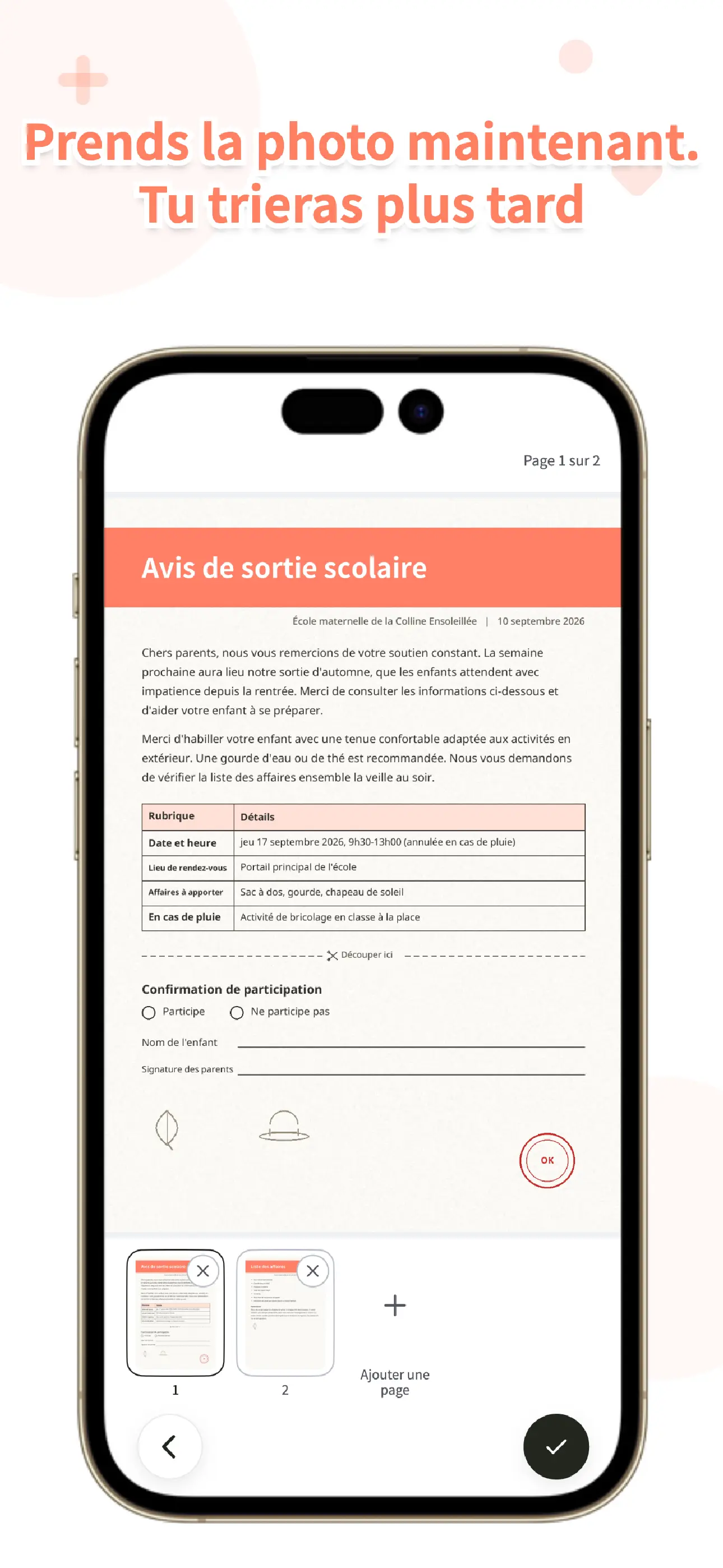 Écran de capture OurPost scannant un mot de l’école