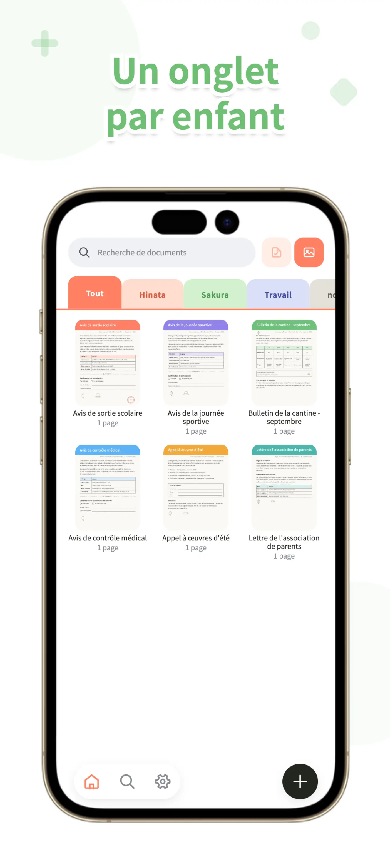 Écran de listes OurPost organisant les mots par enfant
